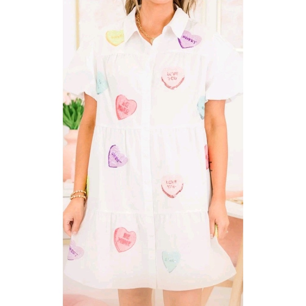 Candy Heart Dress Chic Soul Women's 3X Curvy White Puffy Tiered Sequin Valentine - Picture 9 of 9